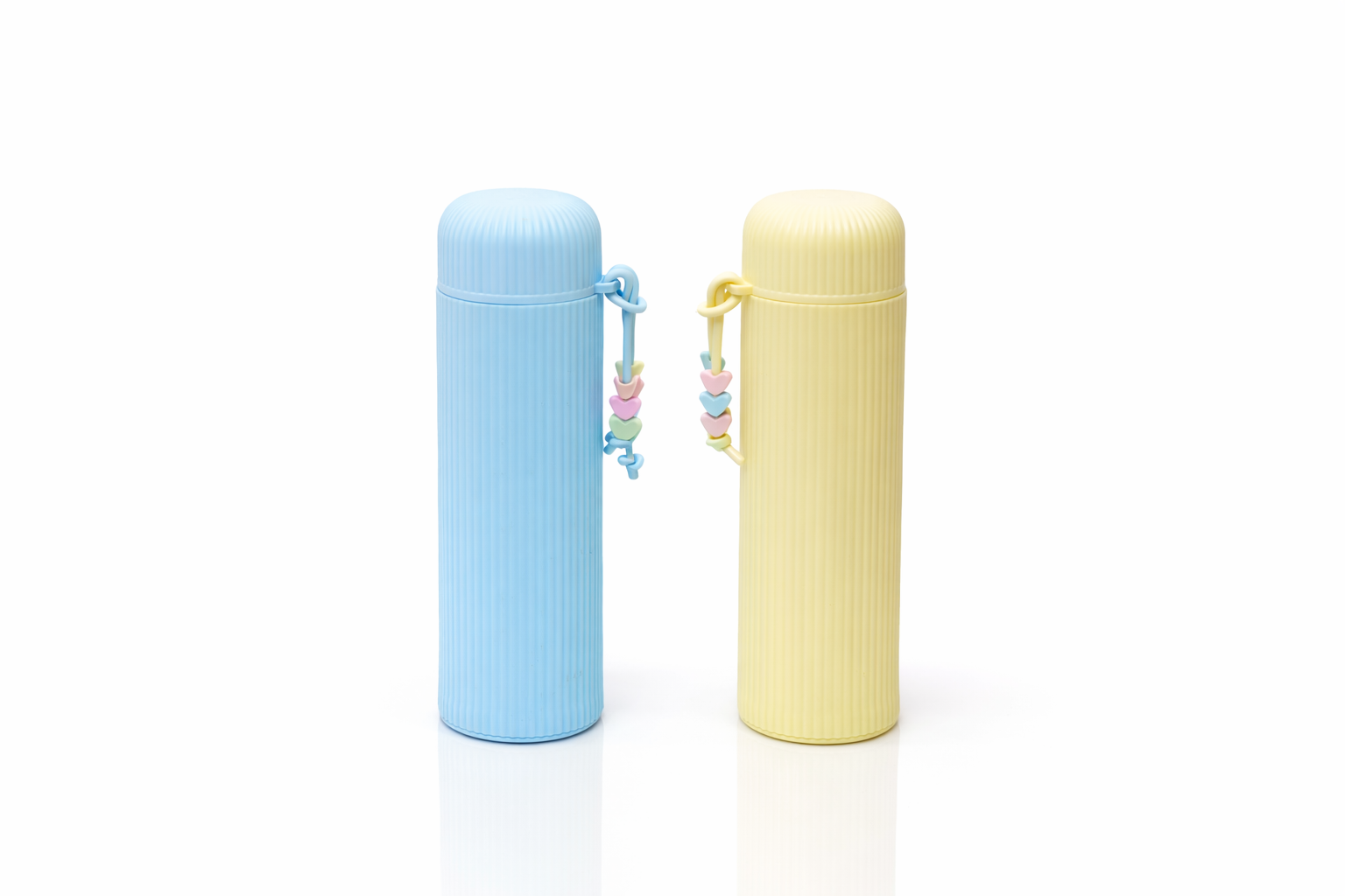 Pastel Ribbed Water Bottle with Heart Charm